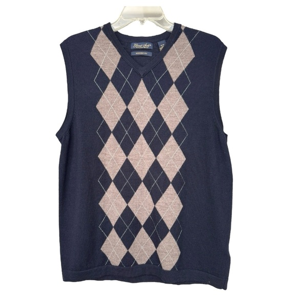 Vintage Merino Wool Argyle Sweater Vest Size Medium Garret Scott Golf Prep Ivy - Picture 1 of 5